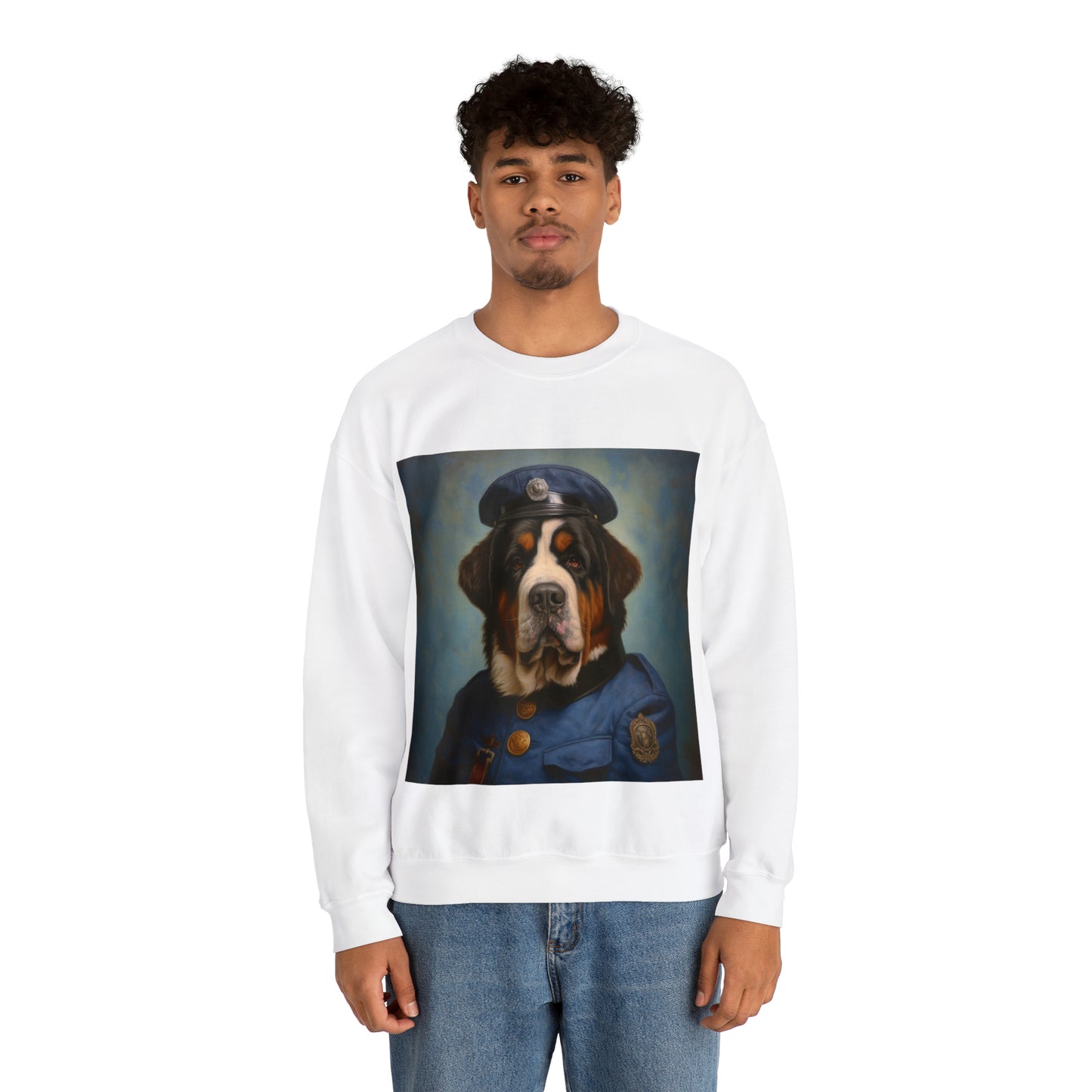 St. Bernard - 20th Century Police Officer - Pet Portrait Unisex Crewneck Sweatshirt