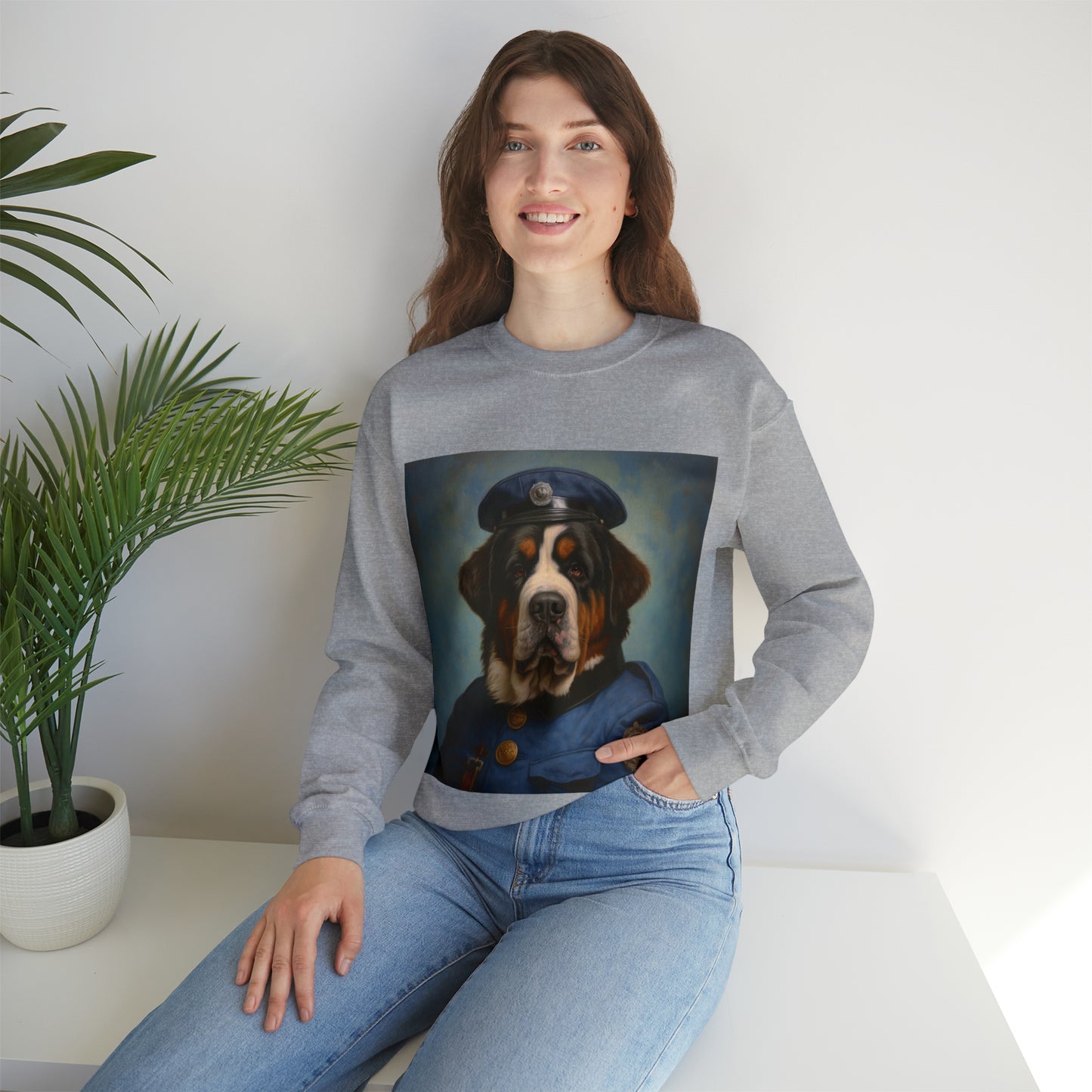 St. Bernard - 20th Century Police Officer - Pet Portrait Unisex Crewneck Sweatshirt