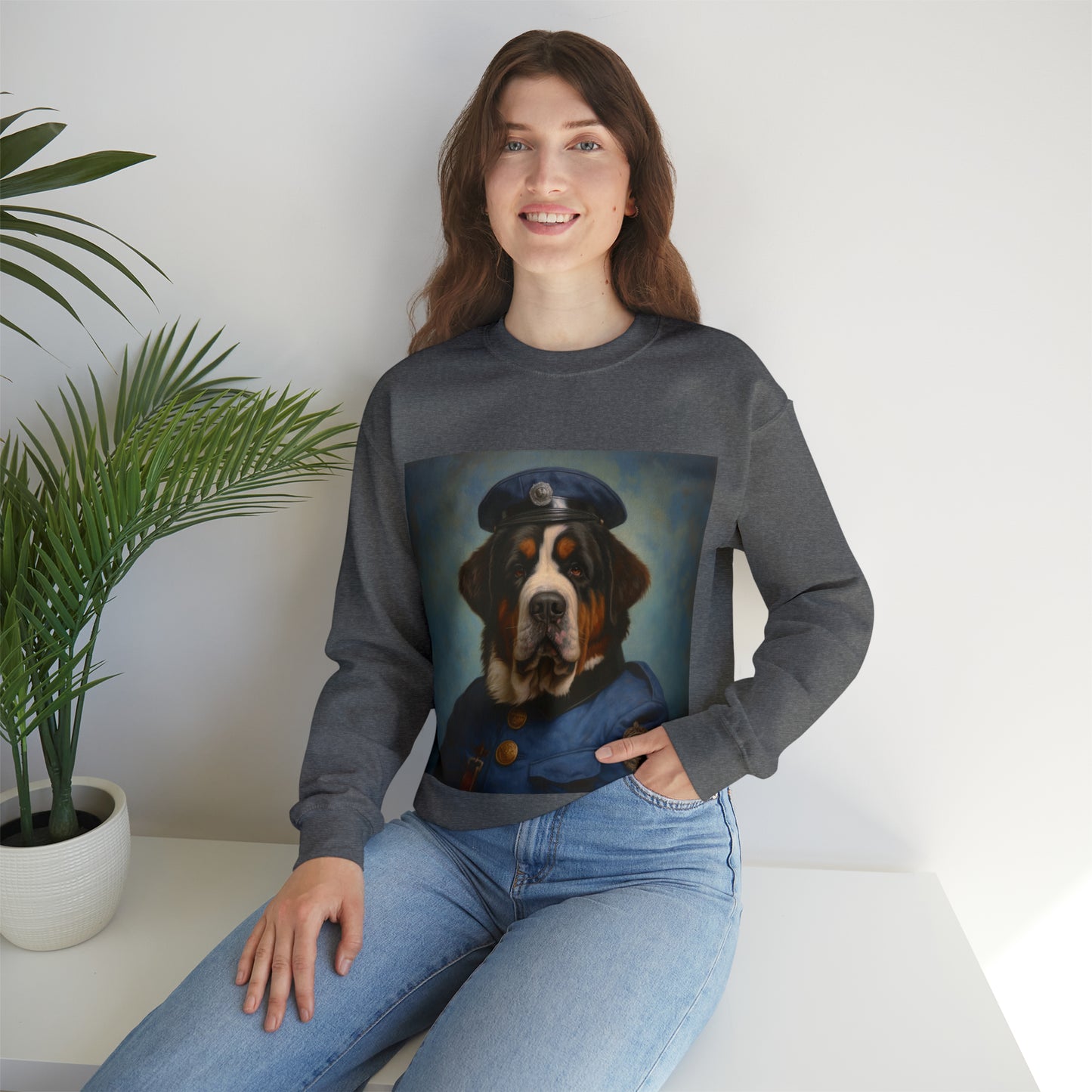 St. Bernard - 20th Century Police Officer - Pet Portrait Unisex Crewneck Sweatshirt