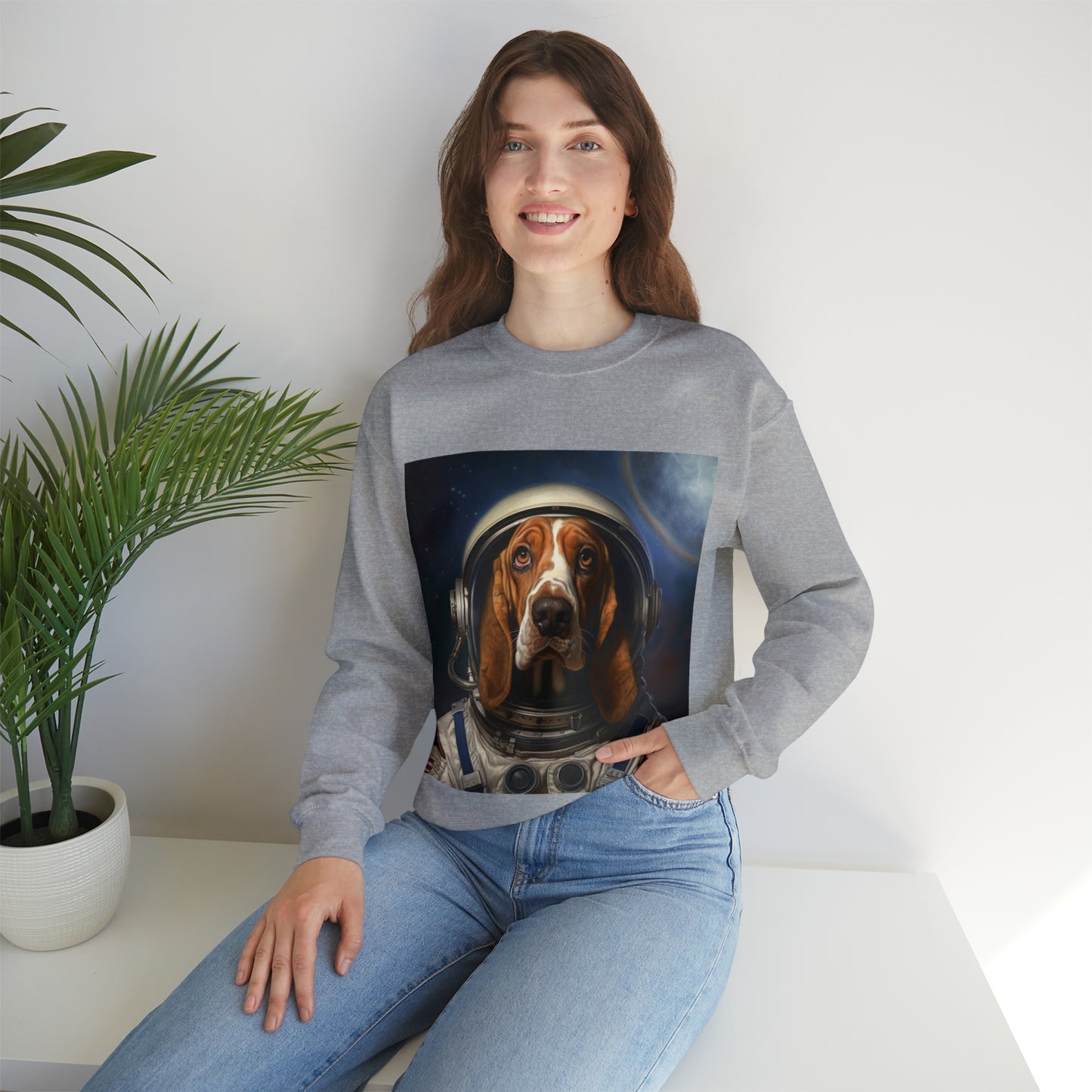 Basset Hound - Astronaut - Pet Portrait Unisex Crewneck Sweatshirt