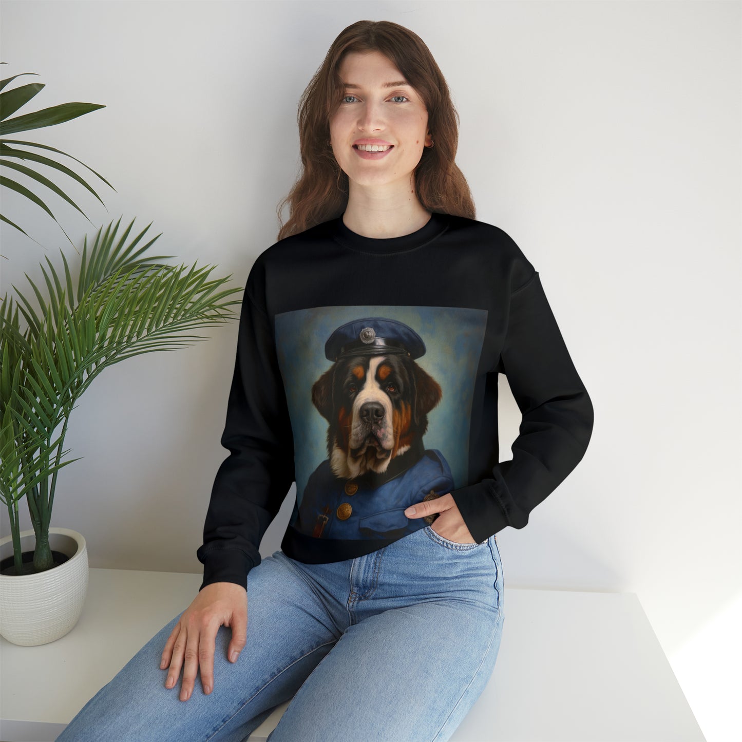 St. Bernard - 20th Century Police Officer - Pet Portrait Unisex Crewneck Sweatshirt