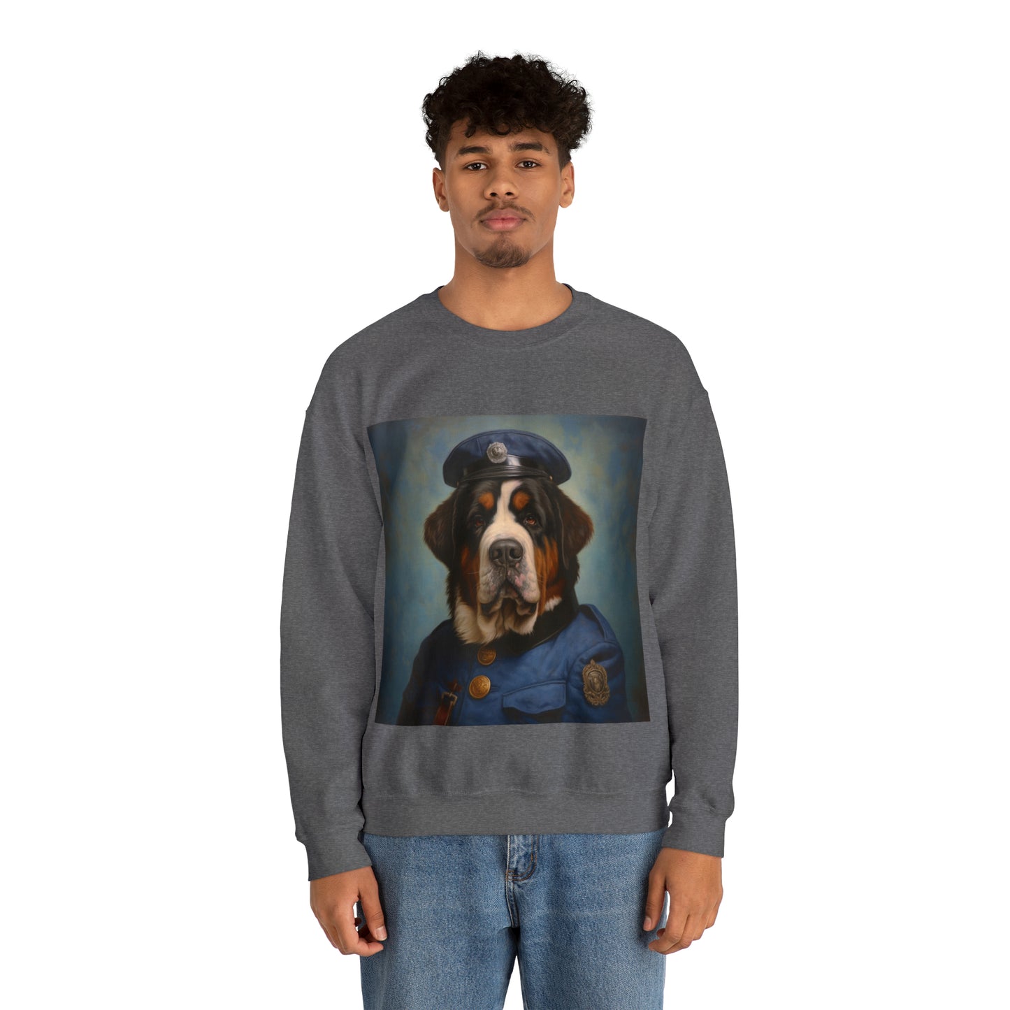 St. Bernard - 20th Century Police Officer - Pet Portrait Unisex Crewneck Sweatshirt