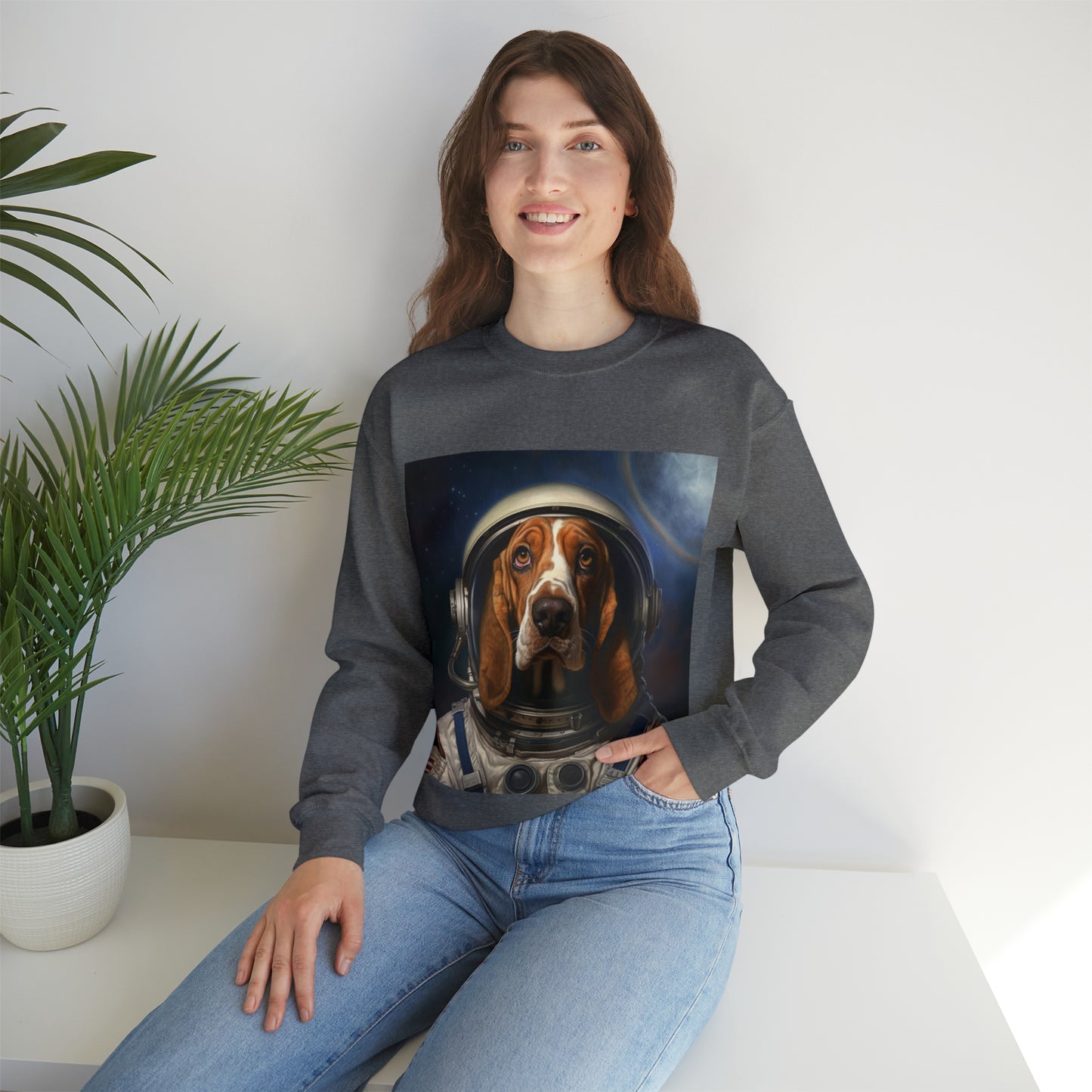 Basset Hound - Astronaut - Pet Portrait Unisex Crewneck Sweatshirt