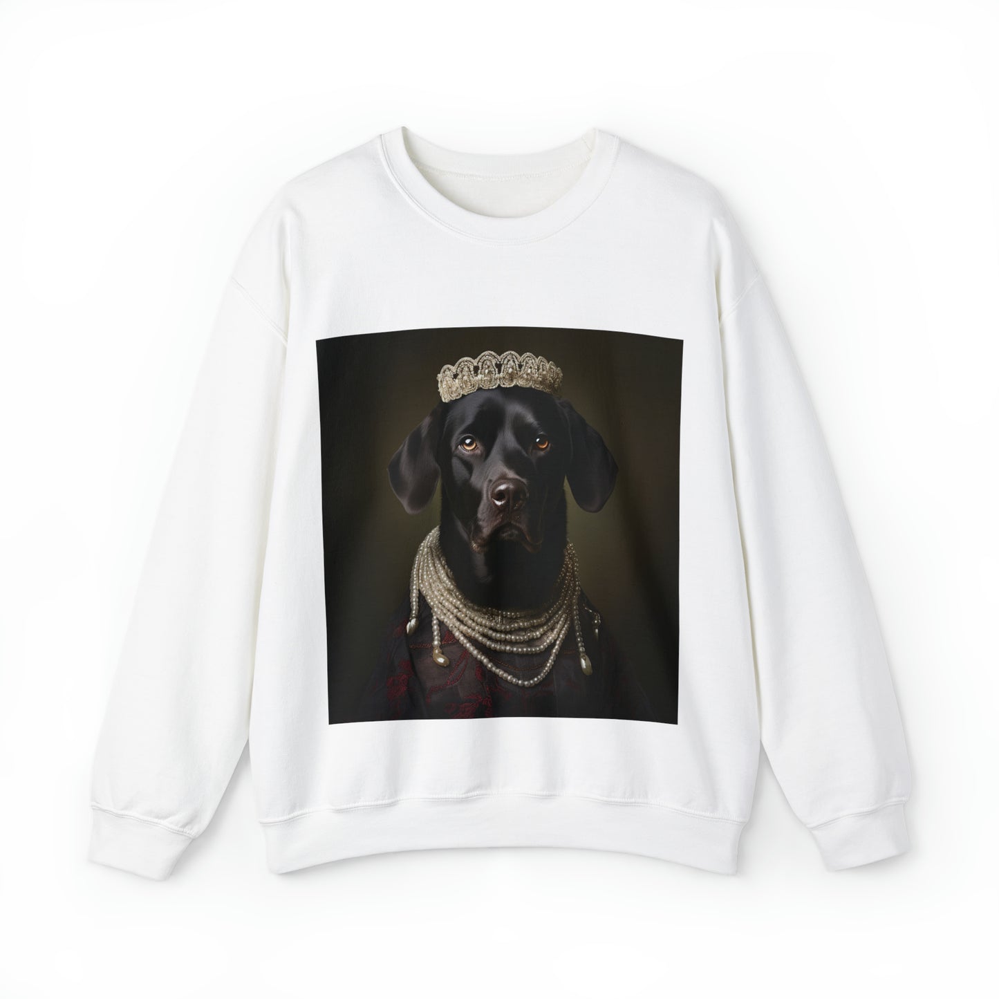 Black Lab - Victorian Era Woman of Nobility - Pet Portrait Unisex Crewneck Sweatshirt