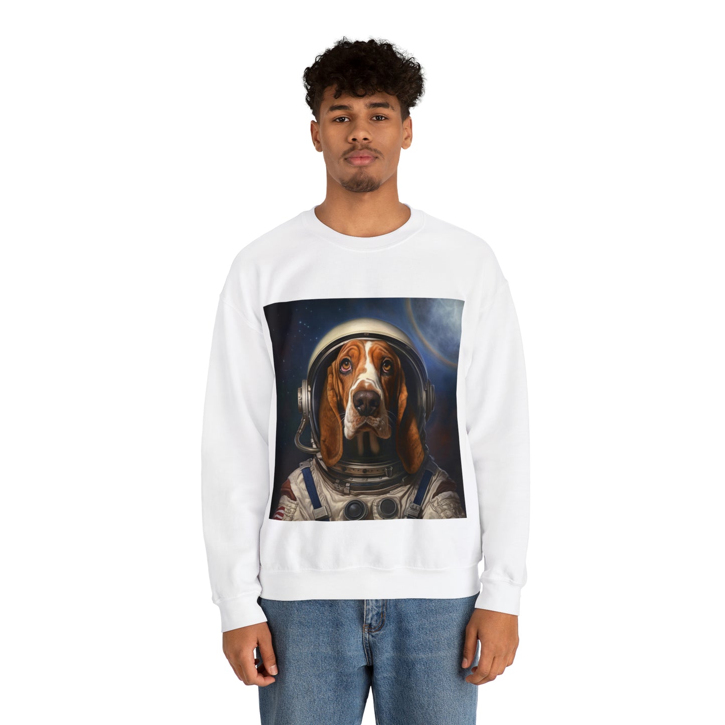Basset Hound - Astronaut - Pet Portrait Unisex Crewneck Sweatshirt