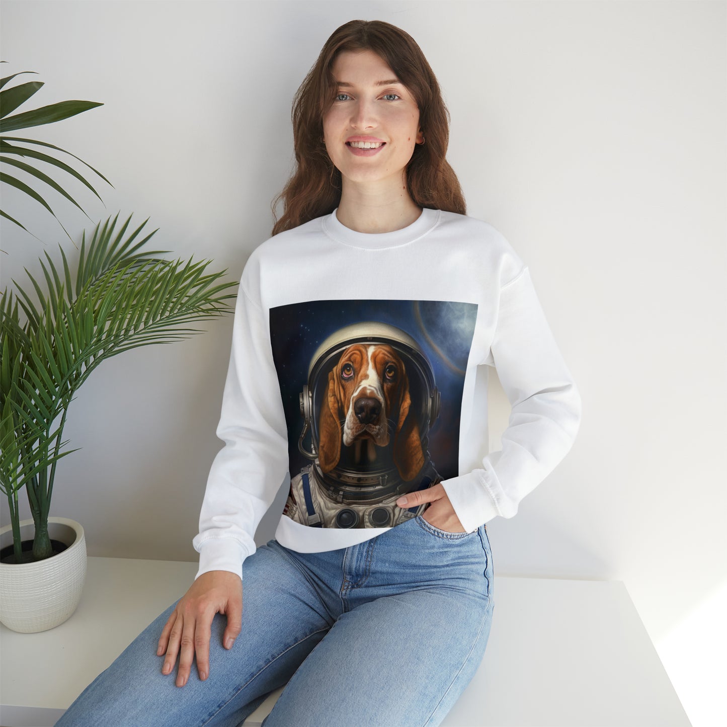 Basset Hound - Astronaut - Pet Portrait Unisex Crewneck Sweatshirt