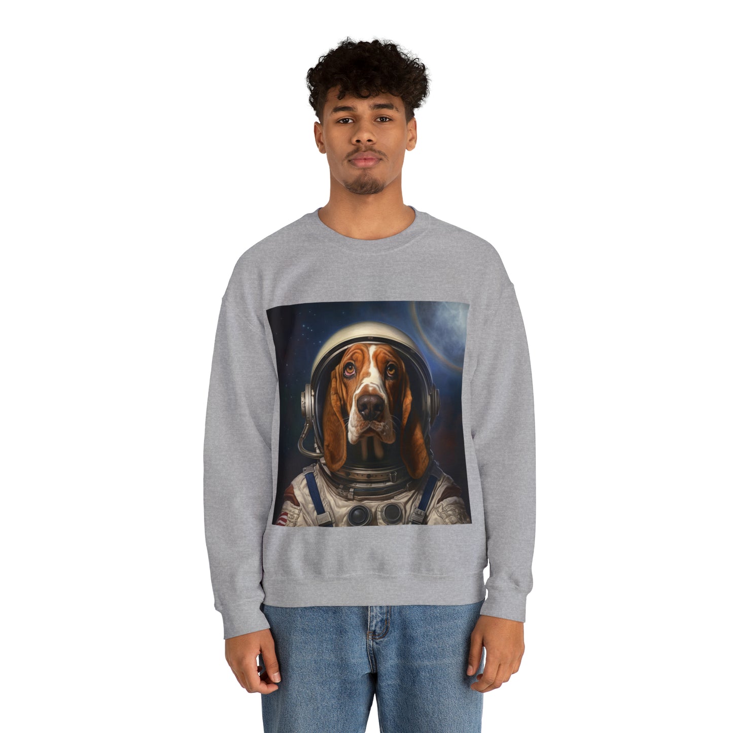 Basset Hound - Astronaut - Pet Portrait Unisex Crewneck Sweatshirt