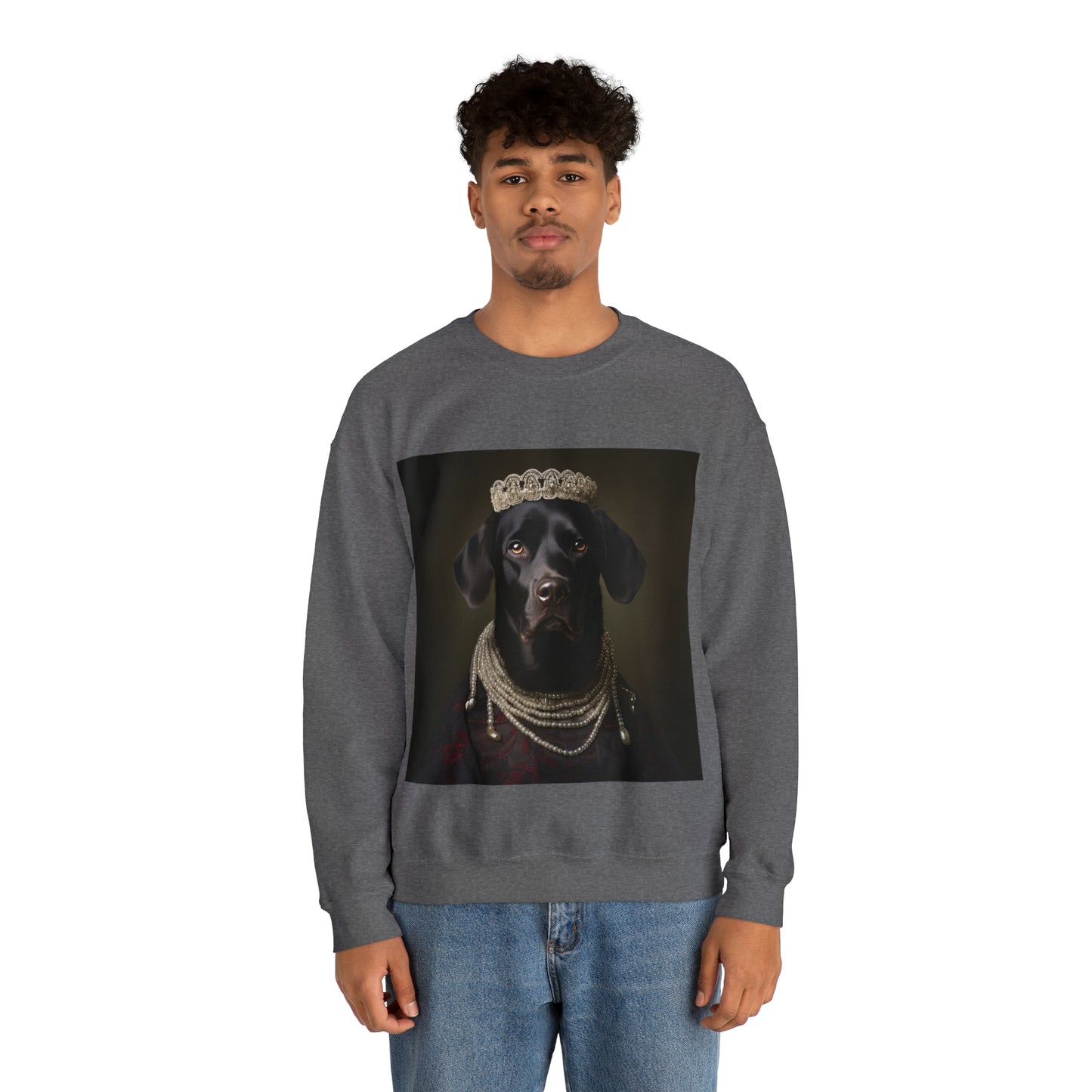 Black Lab - Victorian Era Woman of Nobility - Pet Portrait Unisex Crewneck Sweatshirt