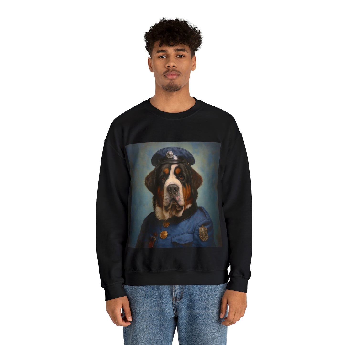 St. Bernard - 20th Century Police Officer - Pet Portrait Unisex Crewneck Sweatshirt