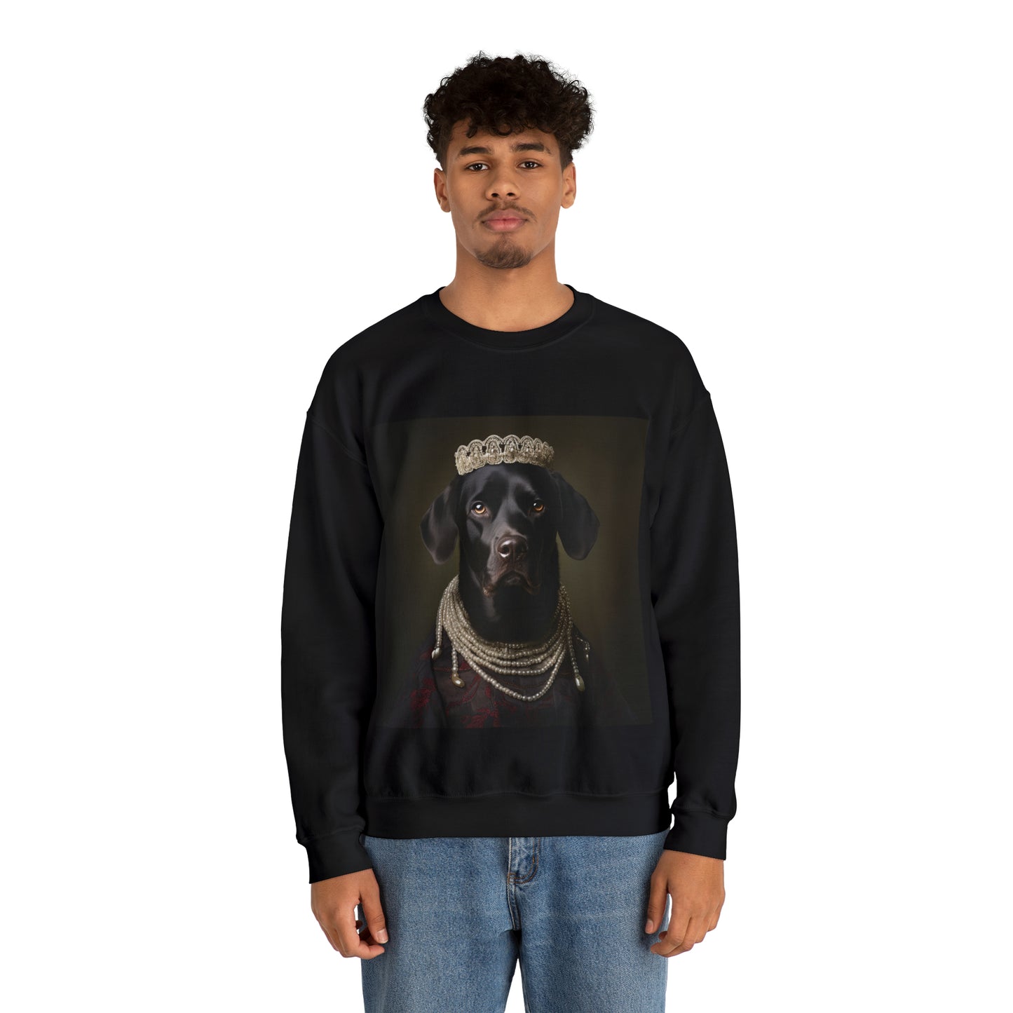 Black Lab - Victorian Era Woman of Nobility - Pet Portrait Unisex Crewneck Sweatshirt