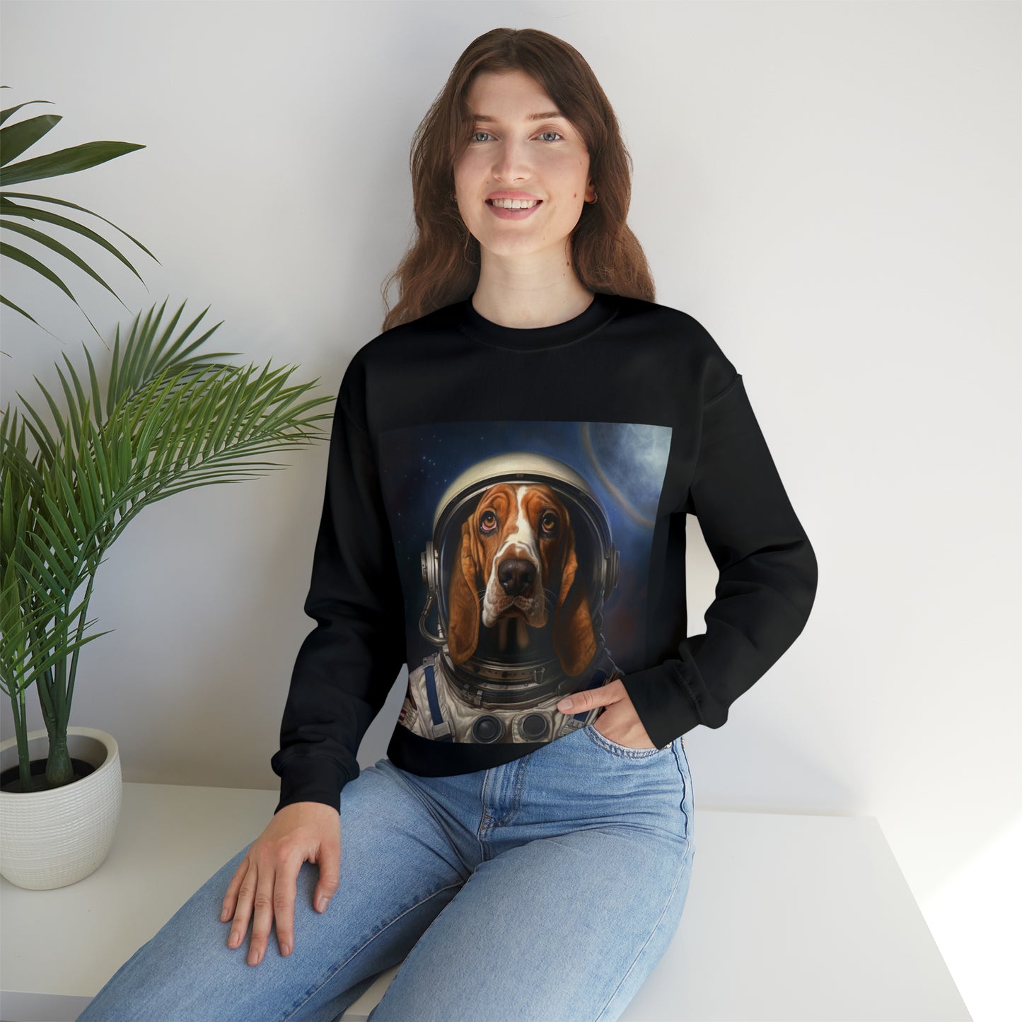 Basset Hound - Astronaut - Pet Portrait Unisex Crewneck Sweatshirt