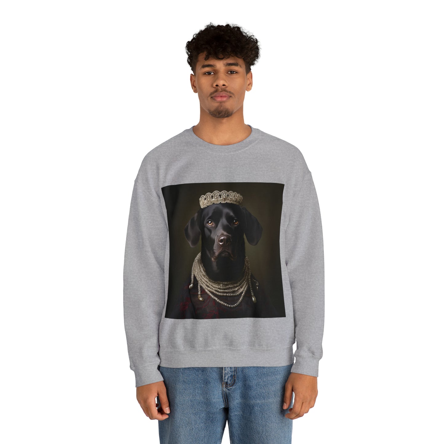 Black Lab - Victorian Era Woman of Nobility - Pet Portrait Unisex Crewneck Sweatshirt