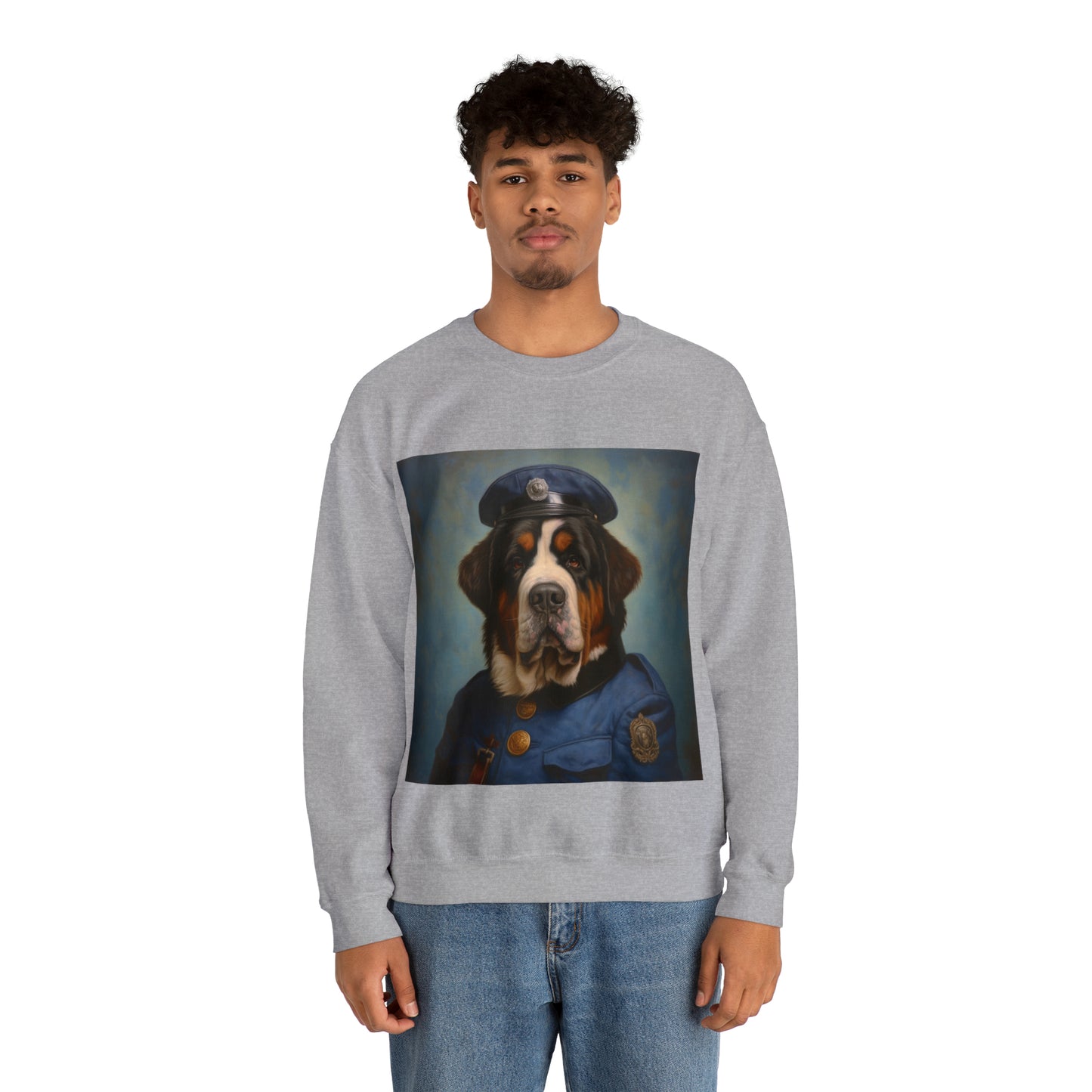 St. Bernard - 20th Century Police Officer - Pet Portrait Unisex Crewneck Sweatshirt