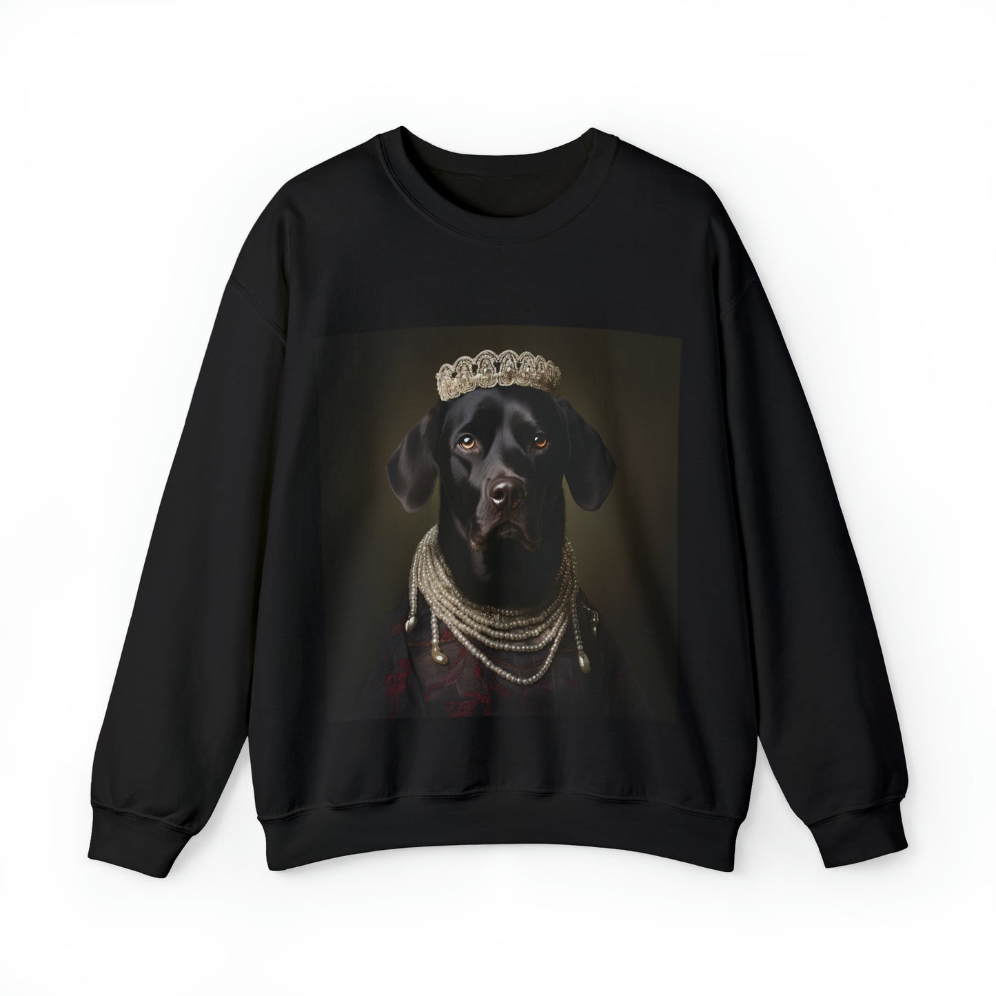 Black Lab - Victorian Era Woman of Nobility - Pet Portrait Unisex Crewneck Sweatshirt
