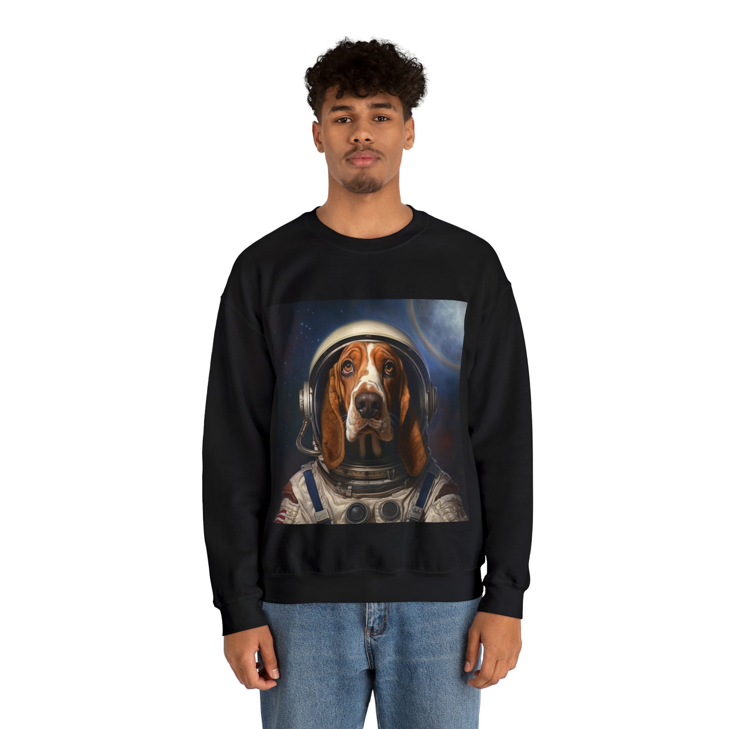 Basset Hound - Astronaut - Pet Portrait Unisex Crewneck Sweatshirt