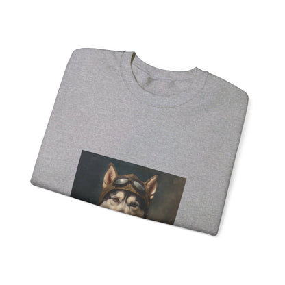 Husky - WWII Pilot - Pet Portrait Unisex Crewneck Sweatshirt