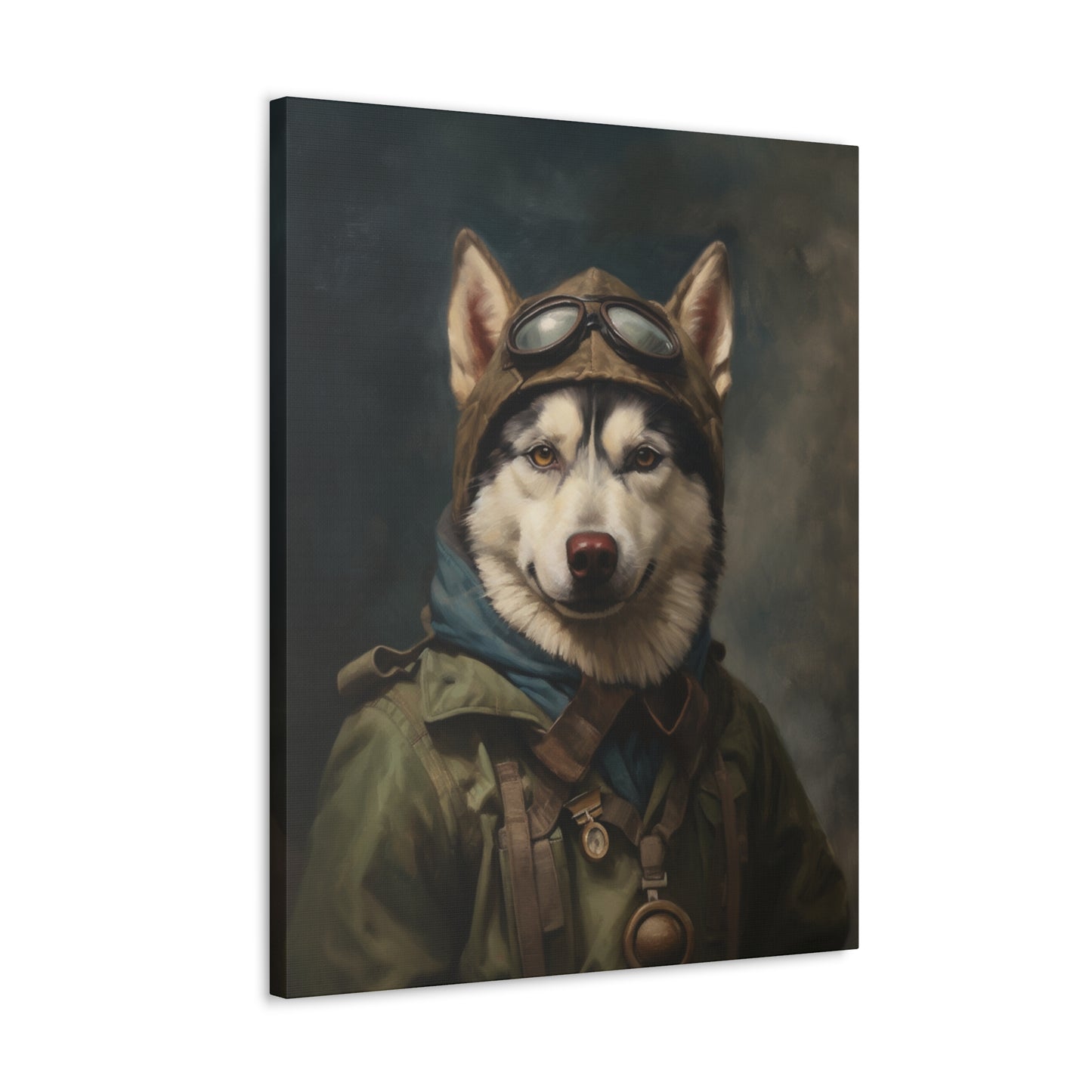 Husky - WWII Pilot - Pet Portrait Canvas