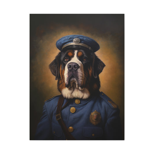 St. Bernard  - 20th Century Police Officer - Pet Portrait Canvas