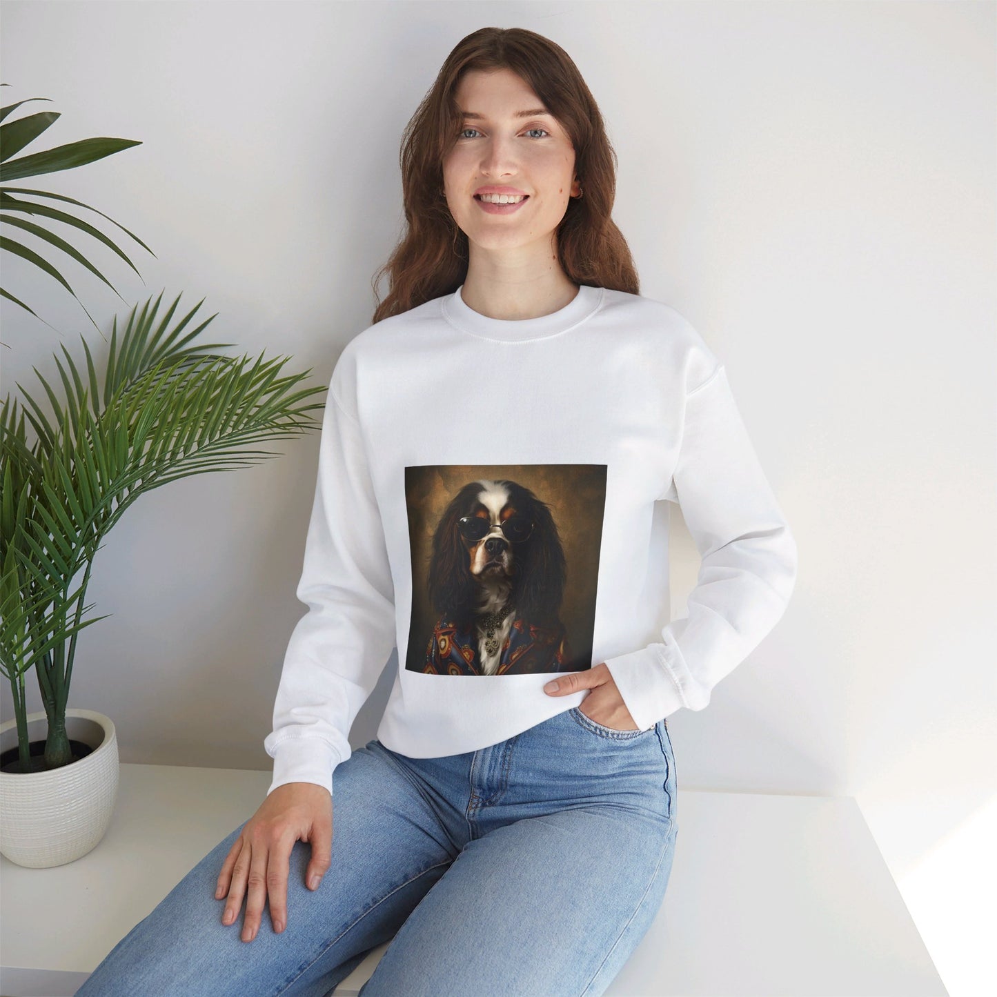 Cavalier King Charles Spaniel - 20th Century Rockstar - Pet Portrait Unisex Crewneck Sweatshirt