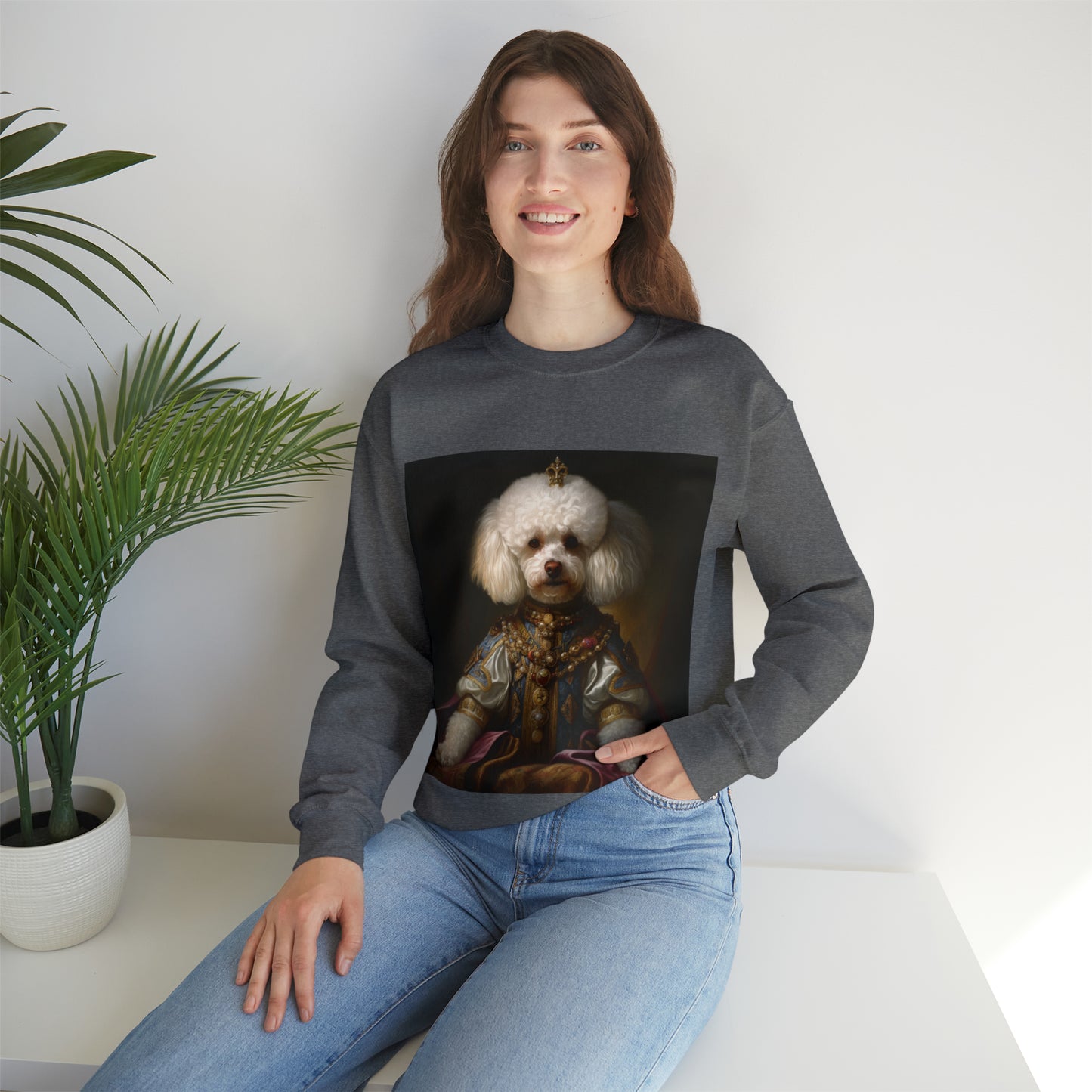 Bichon Frisé - 17th Century European Monarch - Pet Portrait Unisex Crewneck Sweatshirt