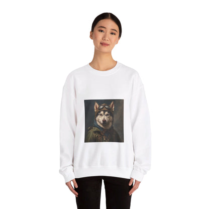 Husky - WWII Pilot - Pet Portrait Unisex Crewneck Sweatshirt