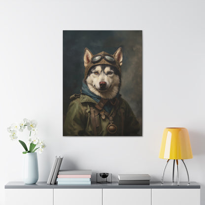 Husky - WWII Pilot - Pet Portrait Canvas