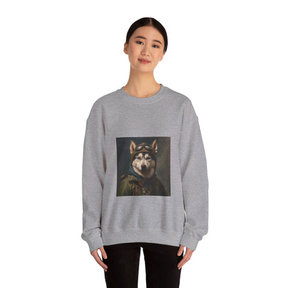 Husky - WWII Pilot - Pet Portrait Unisex Crewneck Sweatshirt