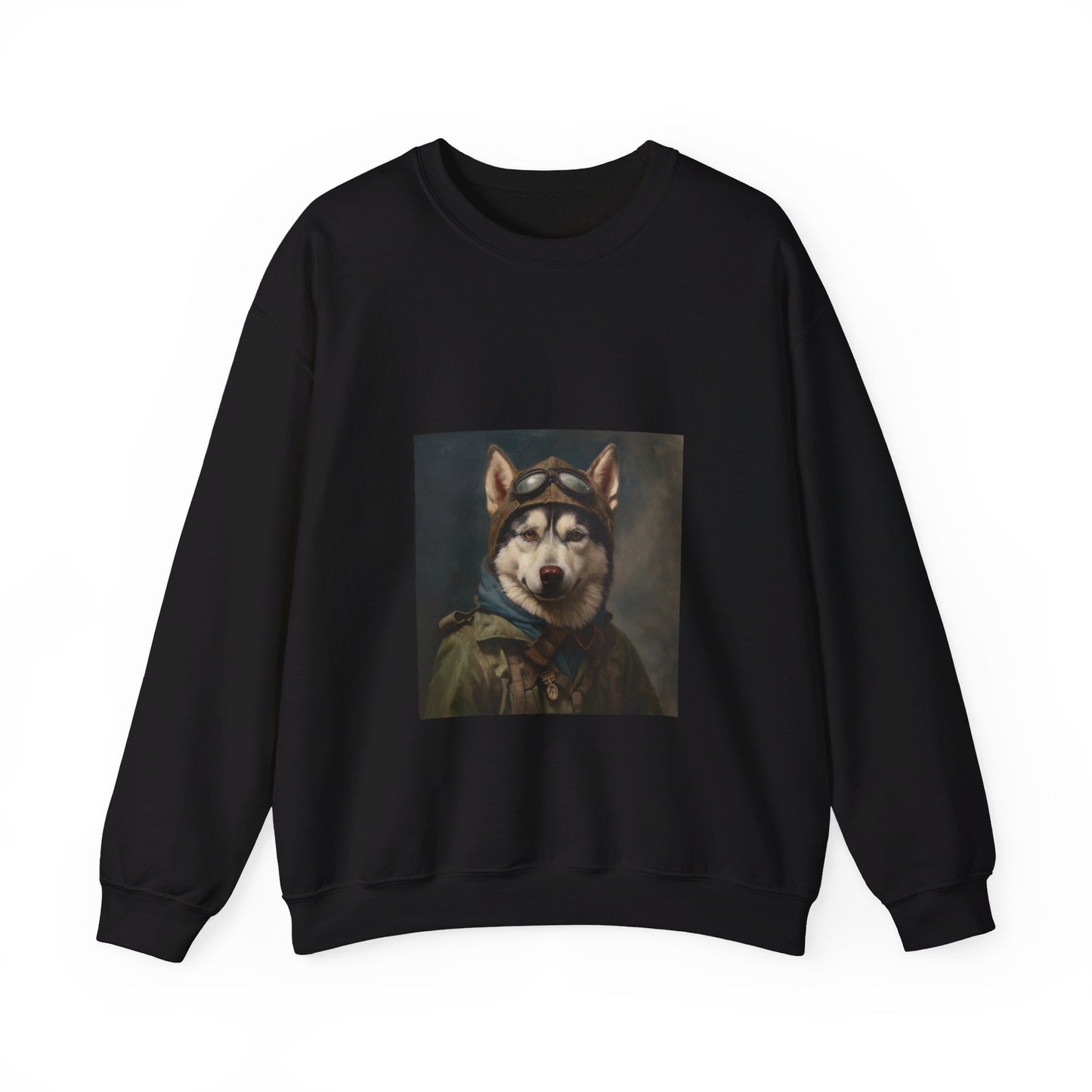 Husky - WWII Pilot - Pet Portrait Unisex Crewneck Sweatshirt