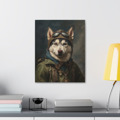 Husky - WWII Pilot - Pet Portrait Canvas