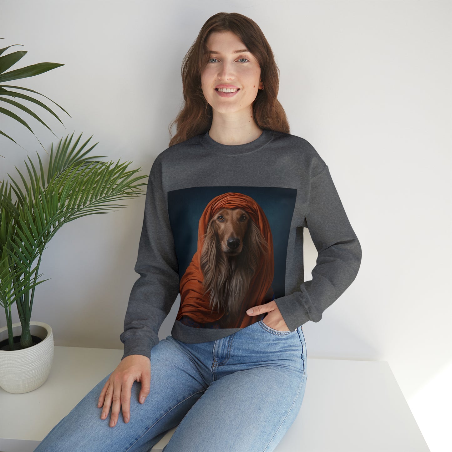 Afghan Hound - 10th Century Persian Poet - Pet Portrait Unisex Crewneck Sweatshirt