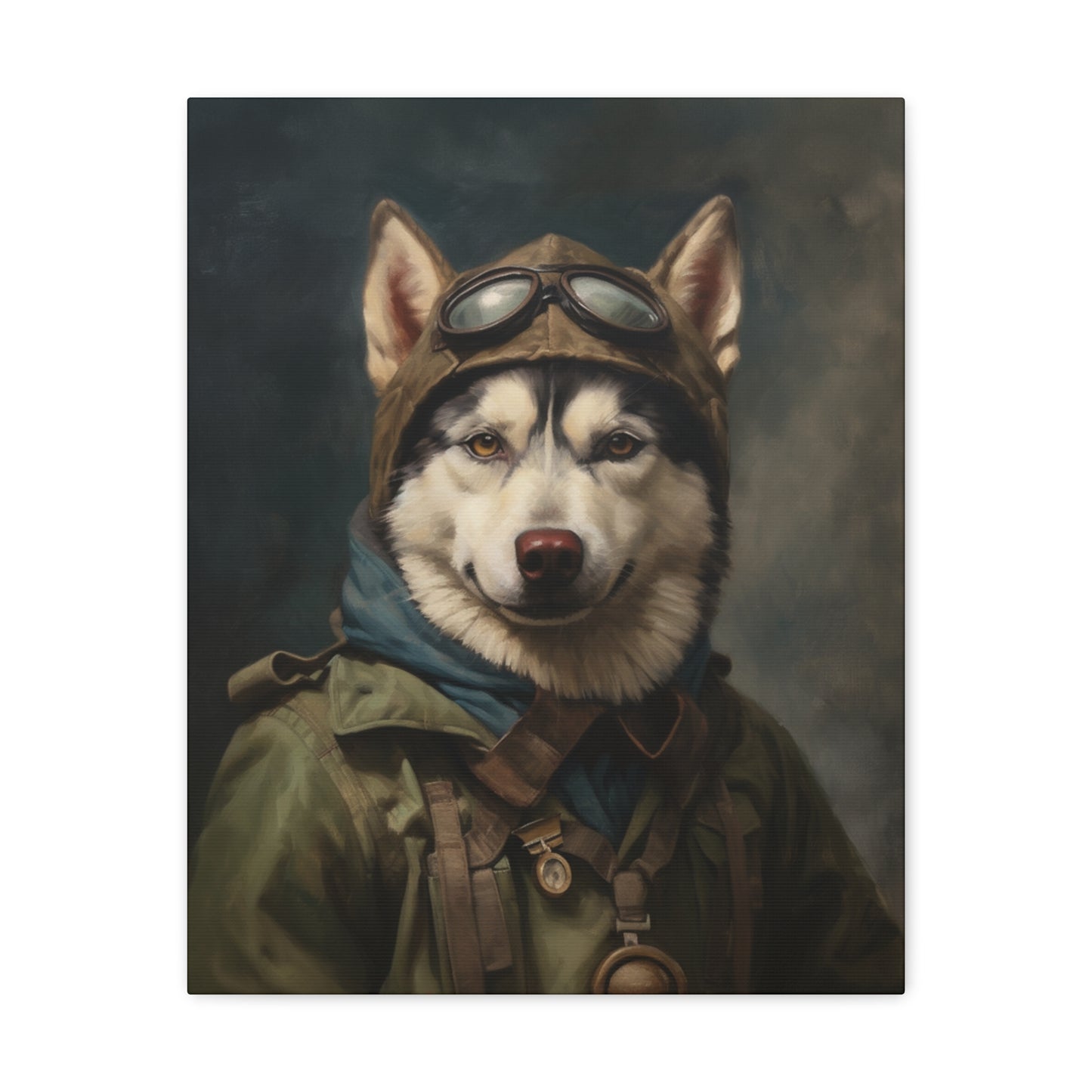 Husky - WWII Pilot - Pet Portrait Canvas