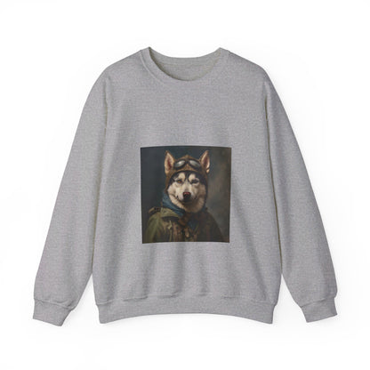 Husky - WWII Pilot - Pet Portrait Unisex Crewneck Sweatshirt