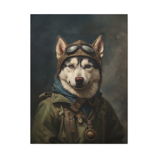 Husky - WWII Pilot - Pet Portrait Canvas