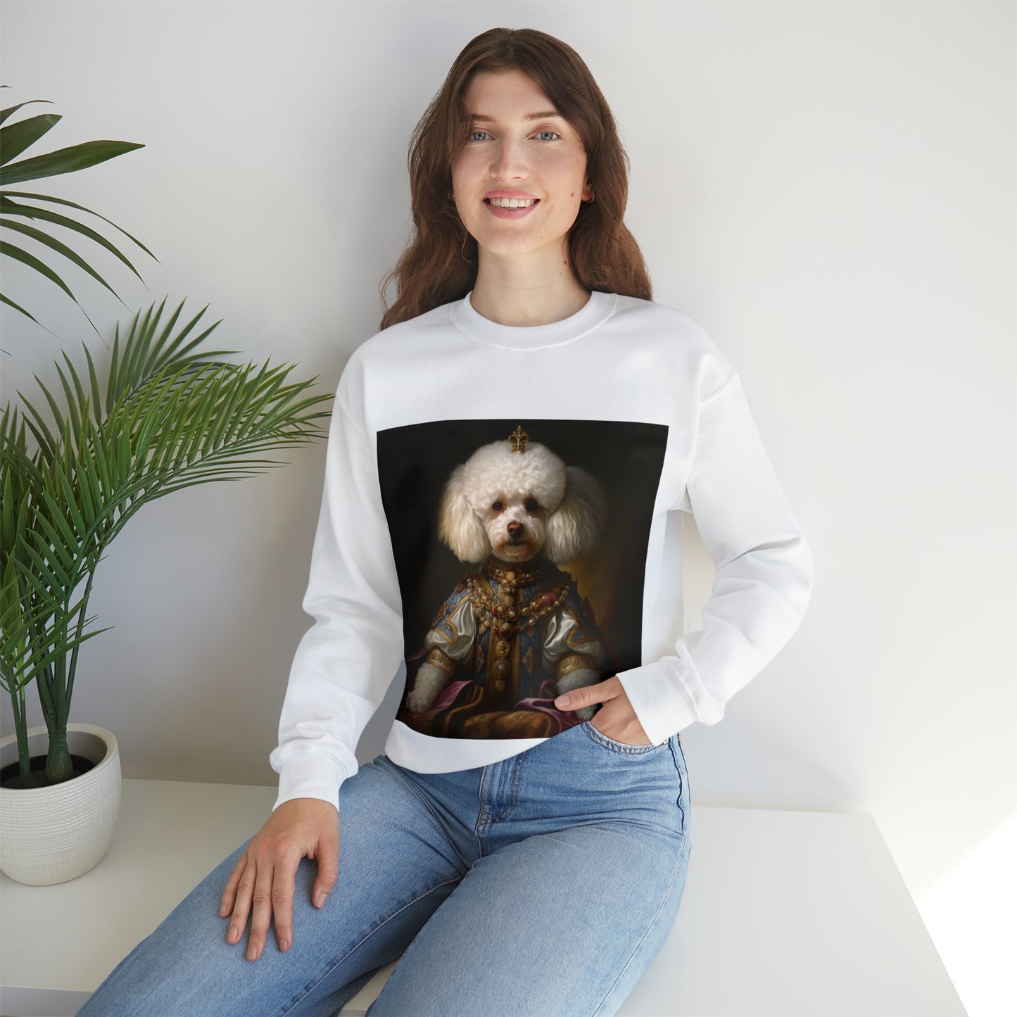 Bichon Frisé - 17th Century European Monarch - Pet Portrait Unisex Crewneck Sweatshirt