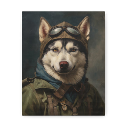 Husky - WWII Pilot - Pet Portrait Canvas