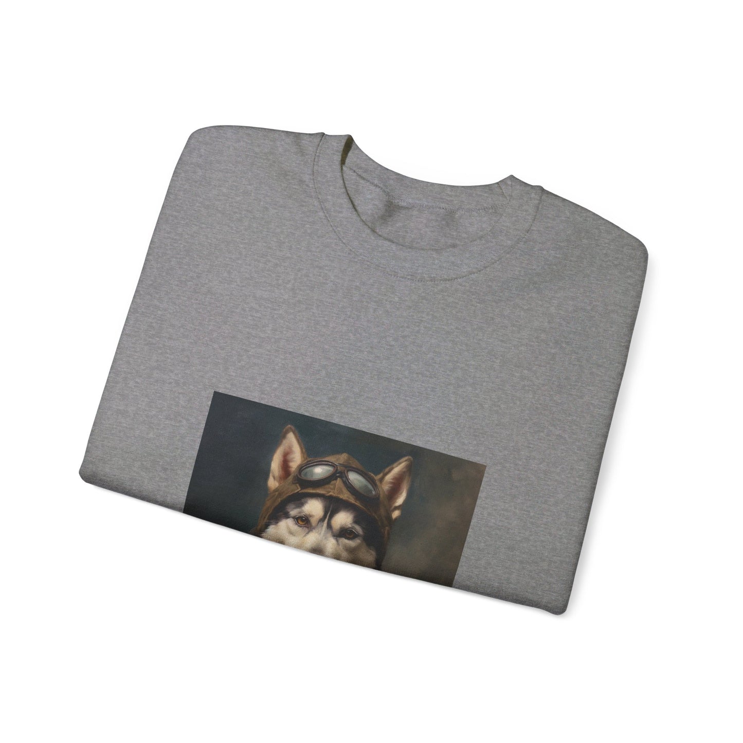 Husky - WWII Pilot - Pet Portrait Unisex Crewneck Sweatshirt