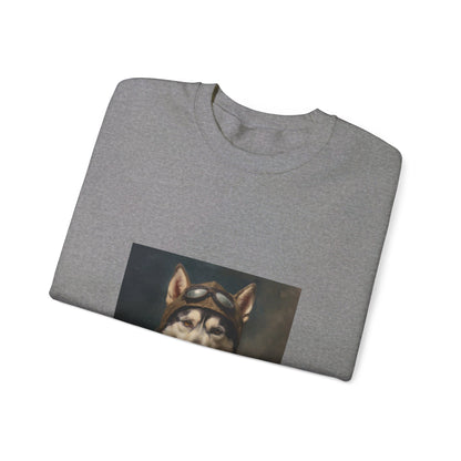 Husky - WWII Pilot - Pet Portrait Unisex Crewneck Sweatshirt