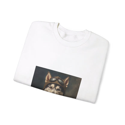 Husky - WWII Pilot - Pet Portrait Unisex Crewneck Sweatshirt