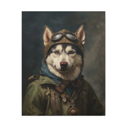 Husky - WWII Pilot - Pet Portrait Canvas