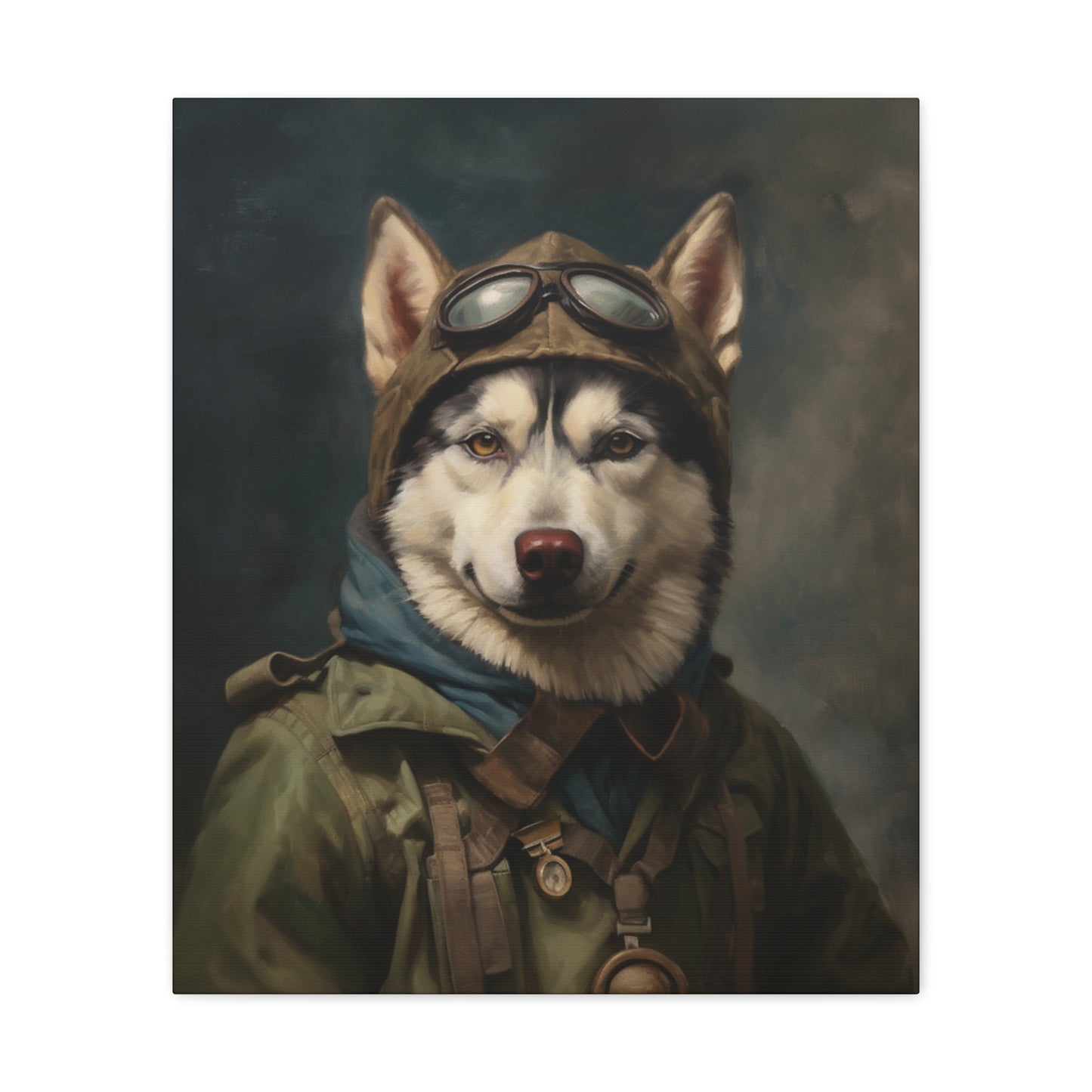 Husky - WWII Pilot - Pet Portrait Canvas