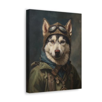 Husky - WWII Pilot - Pet Portrait Canvas