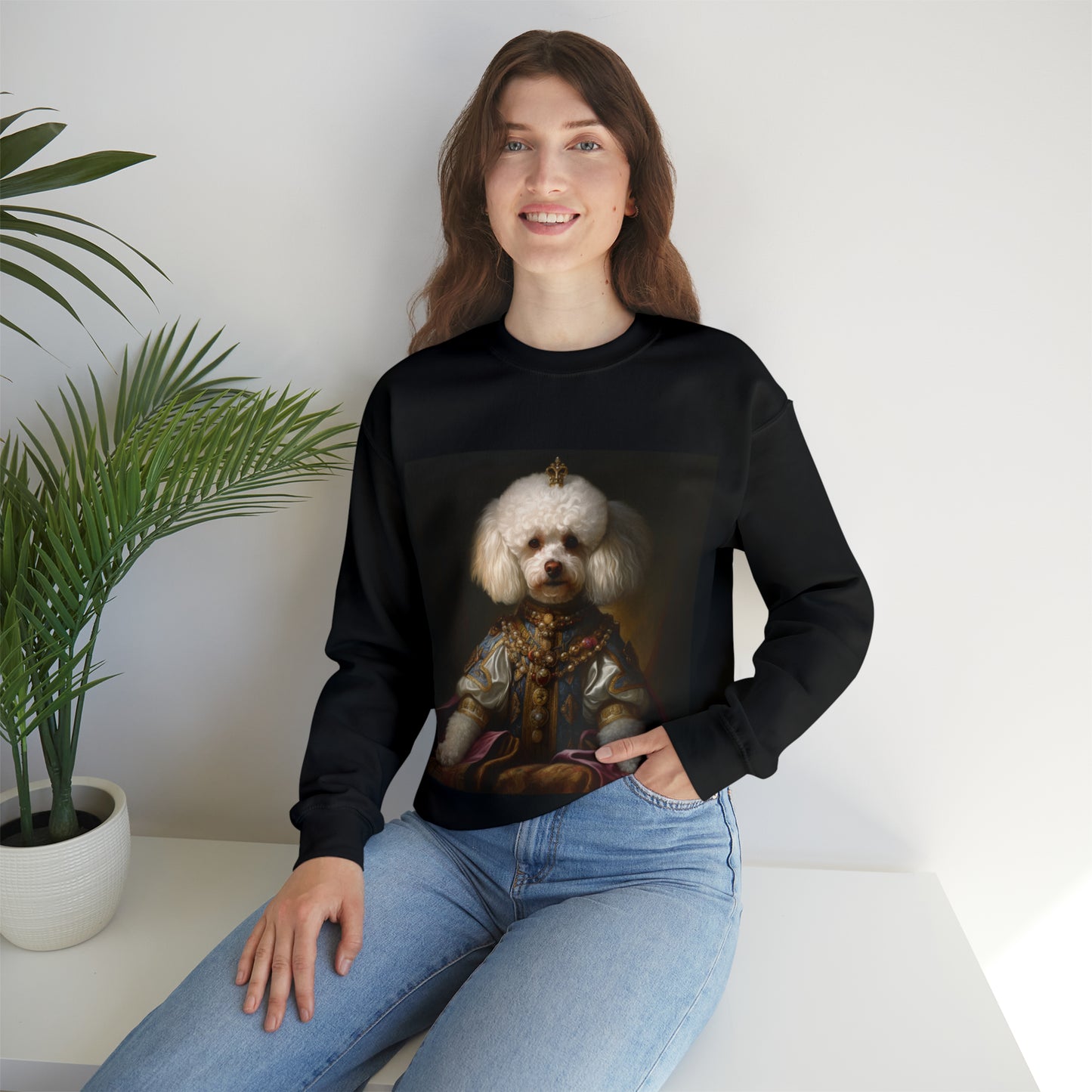 Bichon Frisé - 17th Century European Monarch - Pet Portrait Unisex Crewneck Sweatshirt