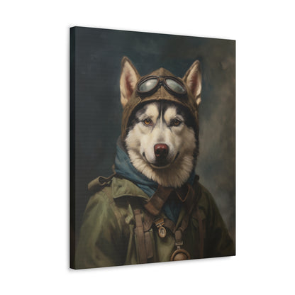 Husky - WWII Pilot - Pet Portrait Canvas