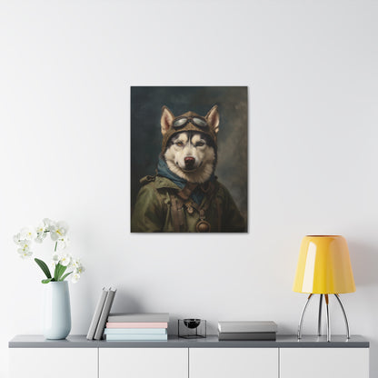 Husky - WWII Pilot - Pet Portrait Canvas