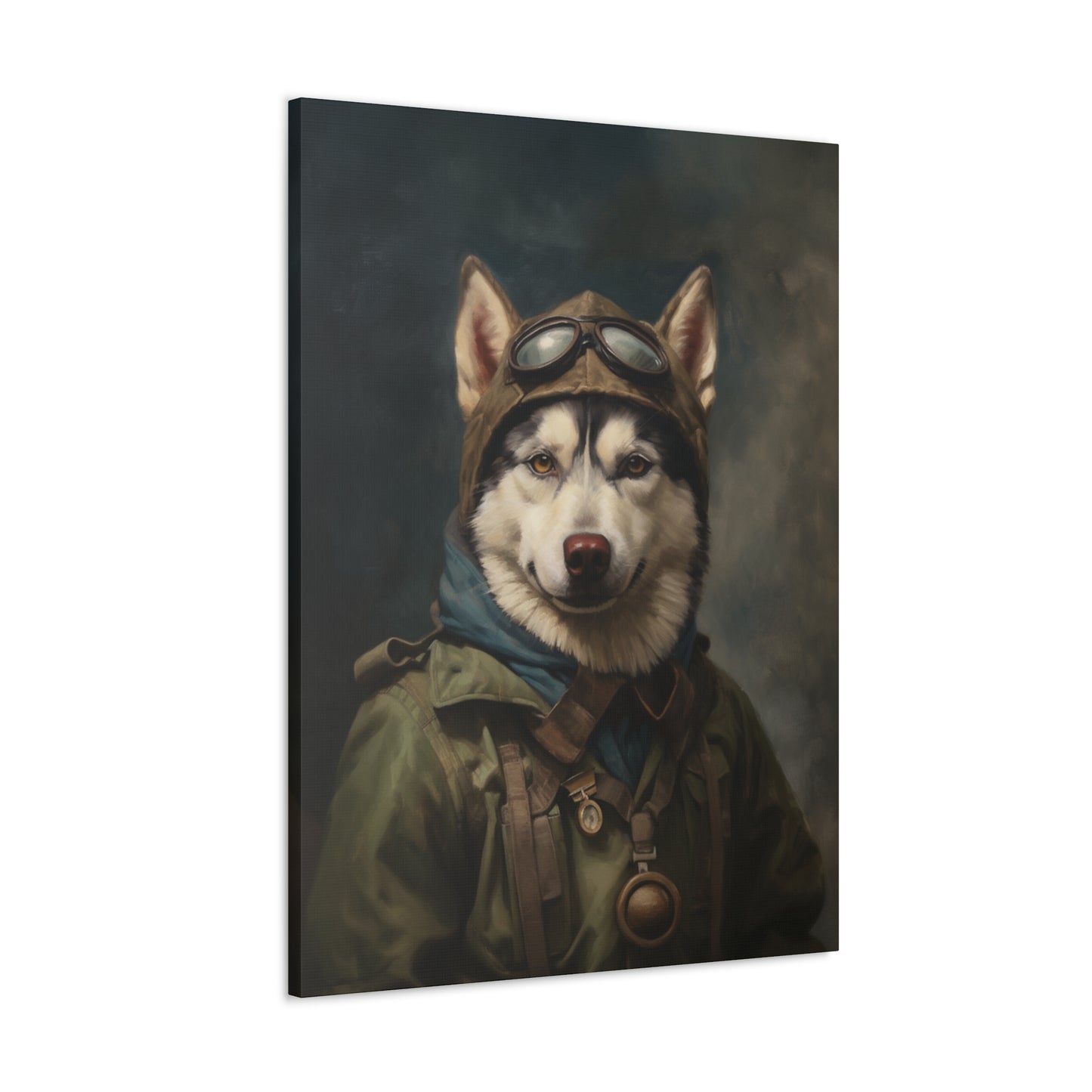 Husky - WWII Pilot - Pet Portrait Canvas