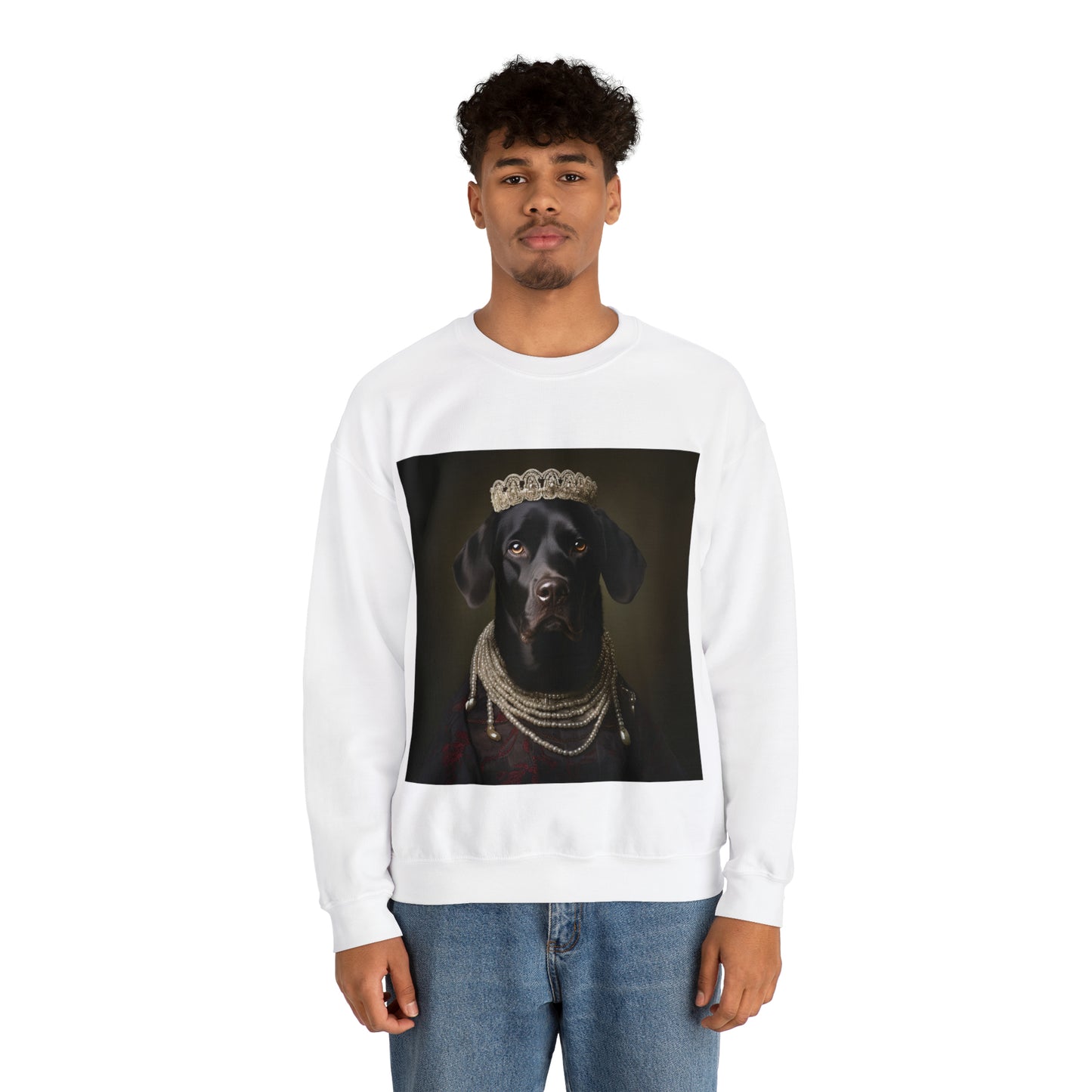 Black Lab - Victorian Era Woman of Nobility - Pet Portrait Unisex Crewneck Sweatshirt