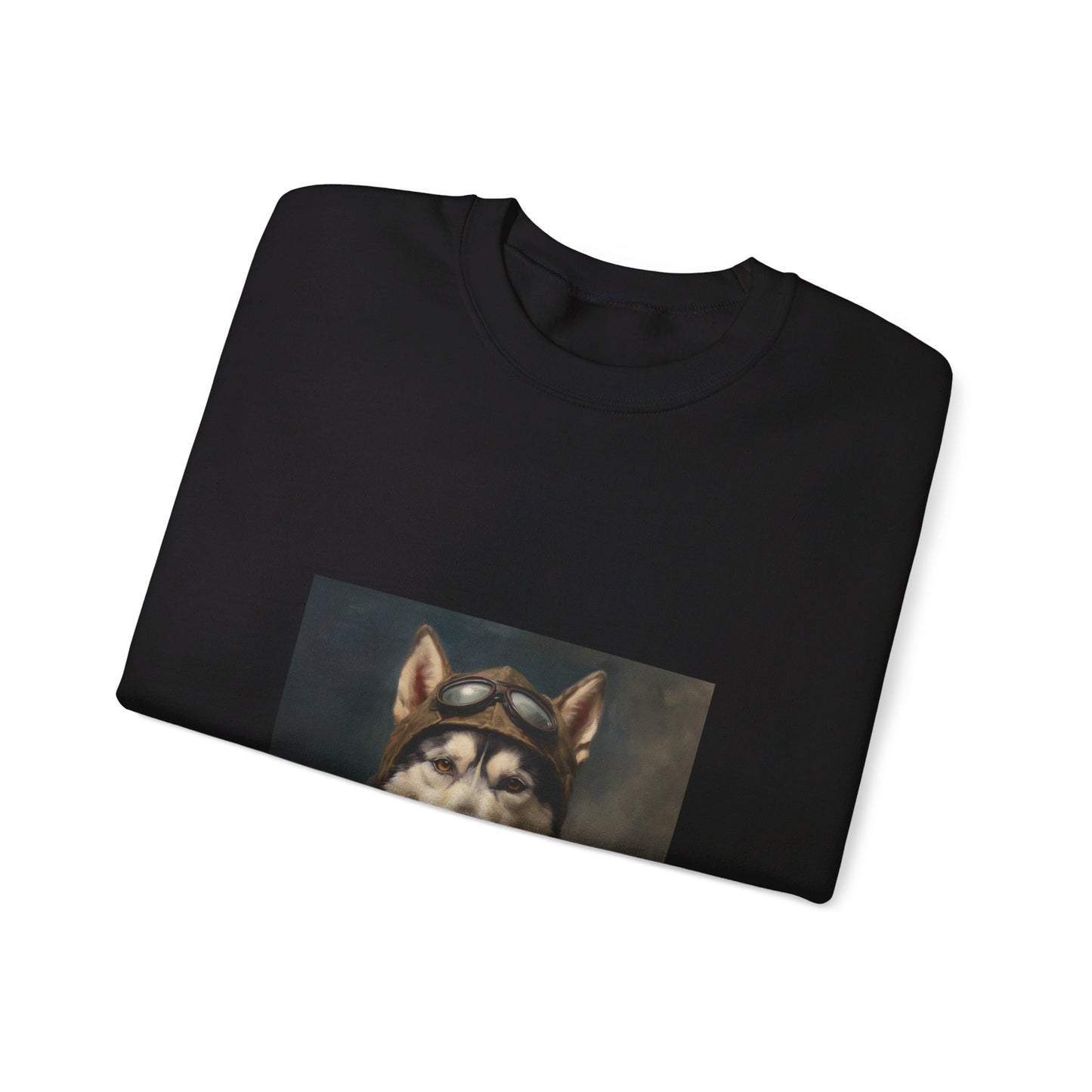 Husky - WWII Pilot - Pet Portrait Unisex Crewneck Sweatshirt