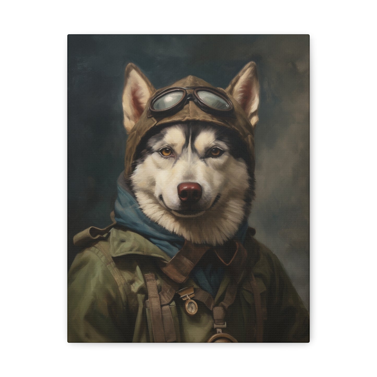 Husky - WWII Pilot - Pet Portrait Canvas