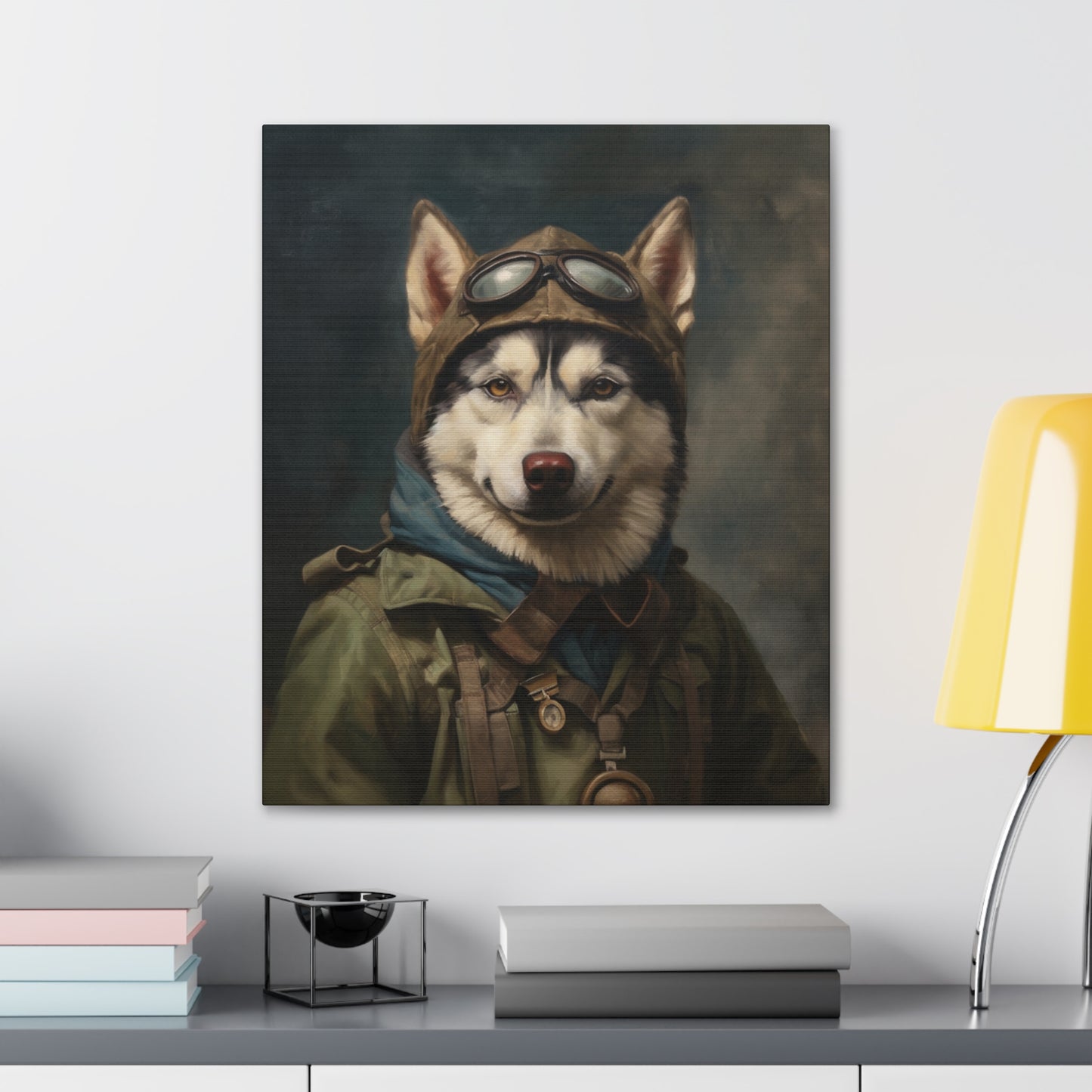 Husky - WWII Pilot - Pet Portrait Canvas