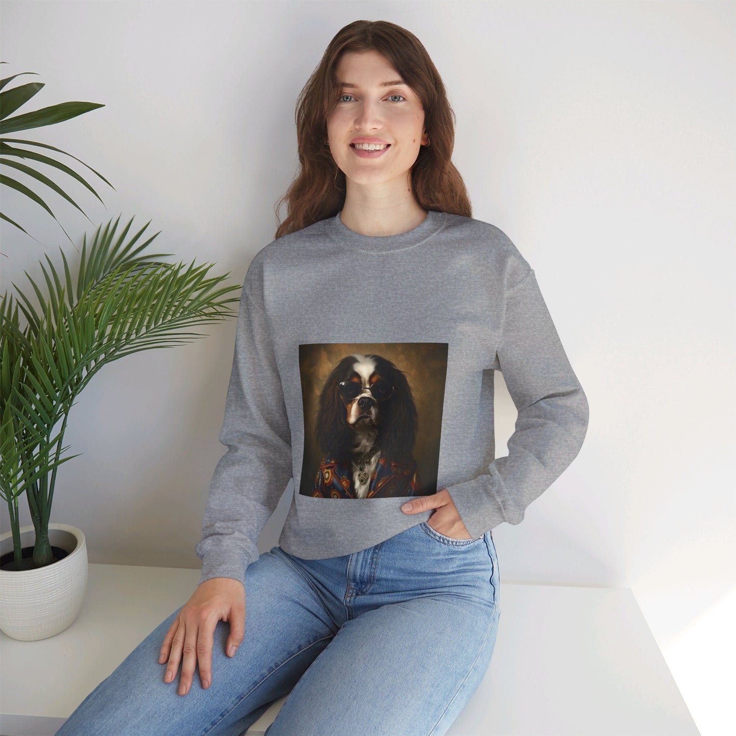 Cavalier King Charles Spaniel - 20th Century Rockstar - Pet Portrait Unisex Crewneck Sweatshirt